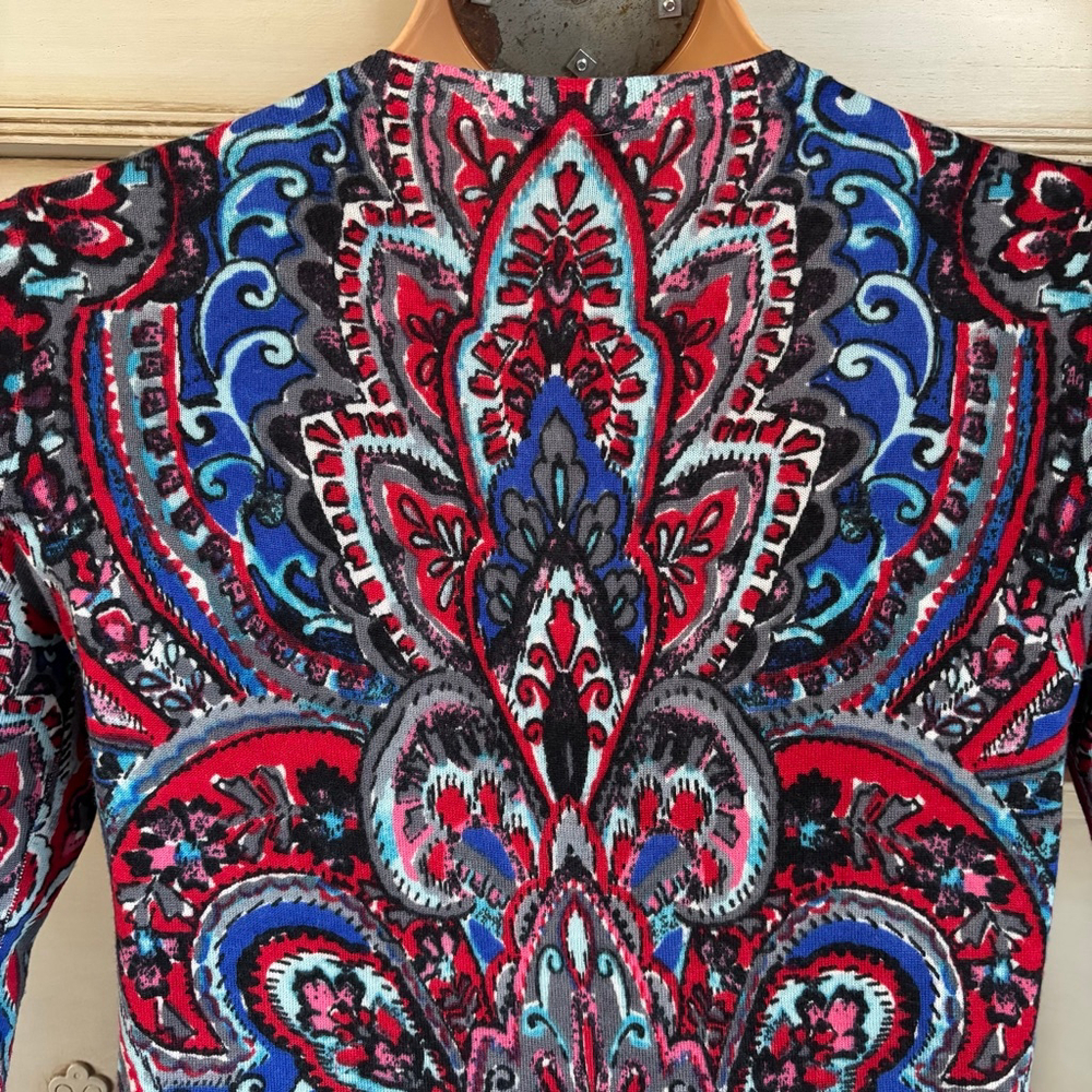 EUC 100% Merino Wool Jewel Tone Paisley Cardigan | Size Med - Picture 6 of 8